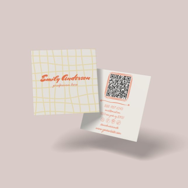 Carte De Visite Carré Code QR unique Super avec écriture couleur rétroac (Créateur téléchargé)