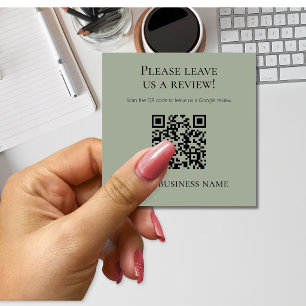 Carte De Visite Carré Code QR Vert Sauge Moderne Avis Google