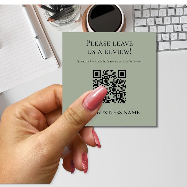 Carte De Visite Carré Code QR Vert Sauge Moderne Avis Google  (Créateur téléchargé)