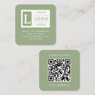 Carte De Visite Carré Code QR Vert Sauge Moderne Minimaliste Logo Person