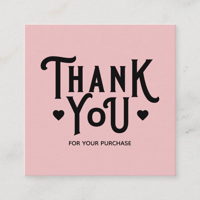 Carte De Visite Carré Coeur de petite entreprise simple Merci | Rose Dus (Devant)