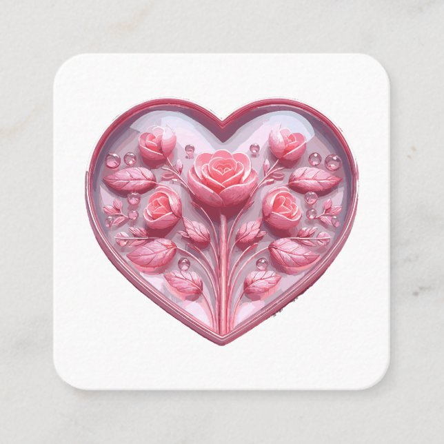 Carte De Visite Carré Cœur de roses (Devant)