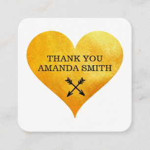 Carte De Visite Carré Coeur et flèche or / Merci