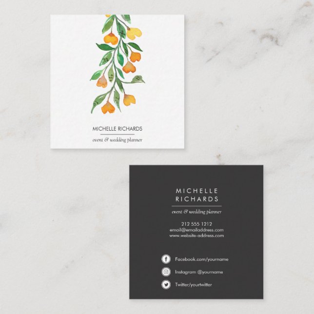 Carte De Visite Carré Coeurs jaunes | Icônes professionnelles des médias (Devant / Derrière)