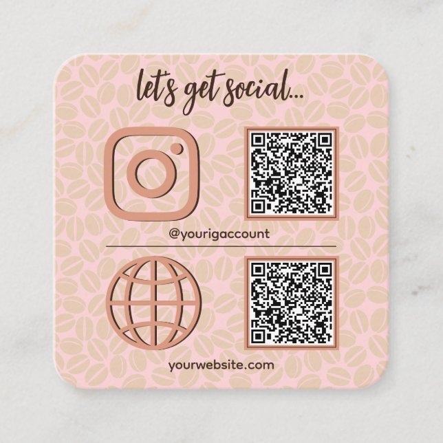 Carte De Visite Carré Coffee Motif Les Médias Sociaux Signer Avec QR Cod (Devant)