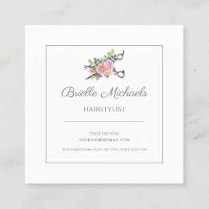 Carte De Visite Carré Coiffeur floral élégant de ciseaux de Haircutting