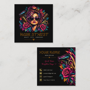 Carte De Visite Carré Coiffeur Floral Tatouage Rétro Tendance