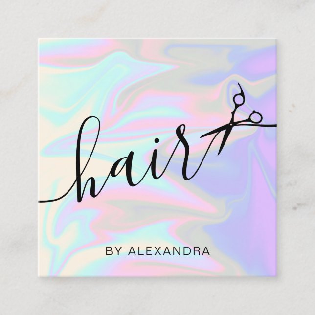 Carte De Visite Carré Coiffeur holographique élégant et moderne (Devant)