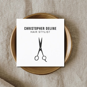 Carte De Visite Carré Coiffeur minimaliste noir et blanc aux ciseaux