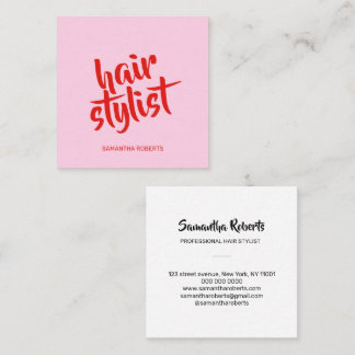 Carte De Visite Carré Coiffeur moderne minimal script rose rouge
