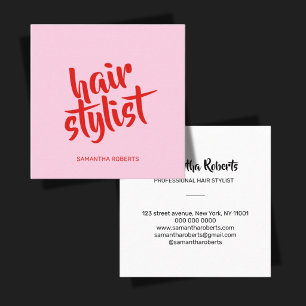 Carte De Visite Carré Coiffeur moderne minimal script rose rouge