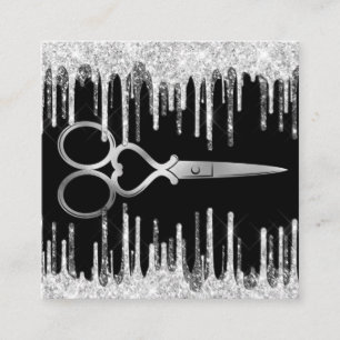 Carte De Visite Carré Coiffeur moderne Silver drilist coiffeur