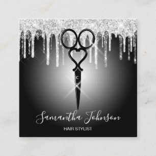 Carte De Visite Carré Coiffeur moderne Silver drilist coiffeur