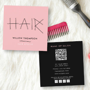 Carte De Visite Carré Coiffeur noir rose Bobby Pins Cheveux