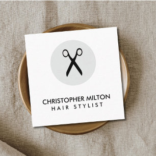 Carte De Visite Carré Coiffeur Simple Élégant Noir Blanc