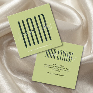 Carte De Visite Carré Coiffeur typographie moderne script vert