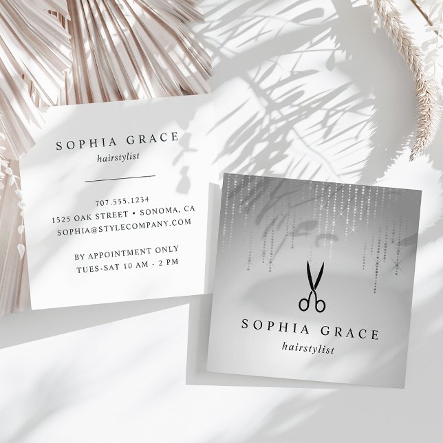 Carte De Visite Carré Coiffeuse Silver Rain (Créateur téléchargé)
