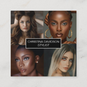 Carte De Visite Carré Collage photo moderne Carré styliste de maquillage