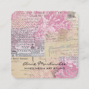 Carte De Visite Carré Collage Vintage Abstrait rose