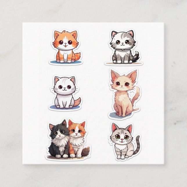 Carte De Visite Carré Collection de stickers Chibi Chatons Super Mignons (Devant)