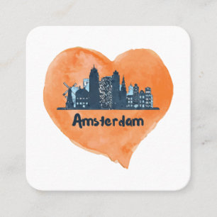 Carte De Visite Carré Coloré Amsterdam City Skyline Watercolor Heart P