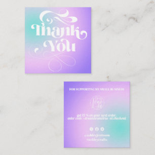 Carte De Visite Carré Commande de script rétro cool à dégradé violet mer