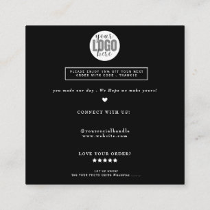 Carte De Visite Carré Commande minimaliste en noir et blanc merci