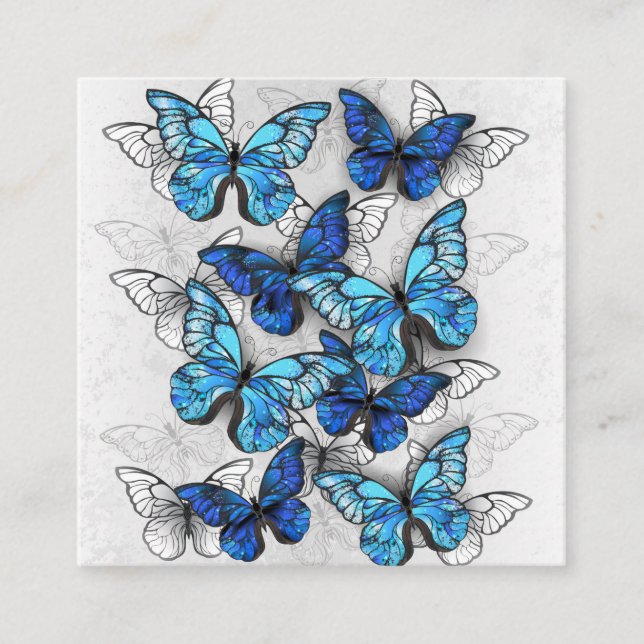 Carte De Visite Carré Composition des White and Blue Butterflies (Devant)