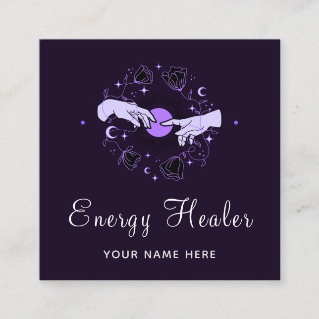 Carte De Visite Carré Compteur Fortune Energy Healy Mystical Dark Purple (Devant)
