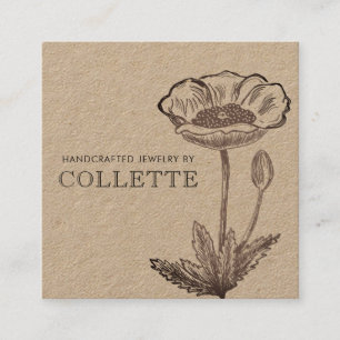 Carte De Visite Carré Concepteur de bijoux en fleurs Kraft faits main