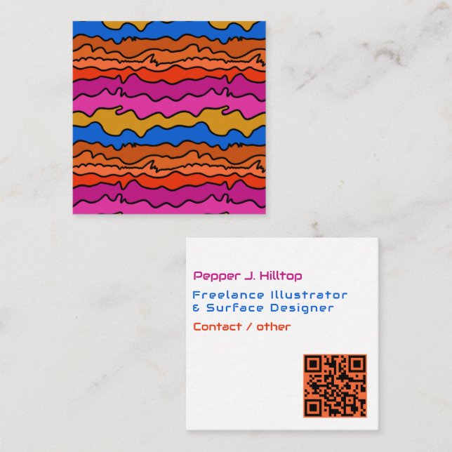 Carte De Visite Carré Concepteur de surface créatif QR code Lignes ondul (Devant / Derrière)