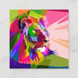 Carte De Visite Carré Conception d'art pop prismatique coloré de lion