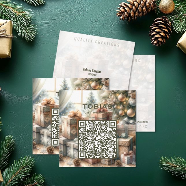 Carte De Visite Carré Conception de cadeau artistique de Noël personnali (Christmas Holiday QR Code Square Business Cards (front and back))