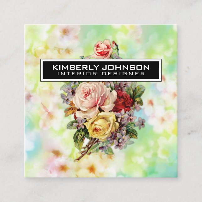 Carte De Visite Carré Conception de fleurs élégantes Affaires éditable m (Devant)