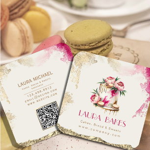 Carte De Visite Carré Conception élégante de gâteaux floraux aux accents