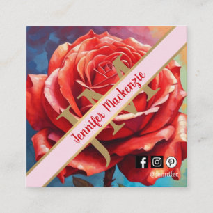 Carte De Visite Carré Conception florale vintage rose générée par l'IA