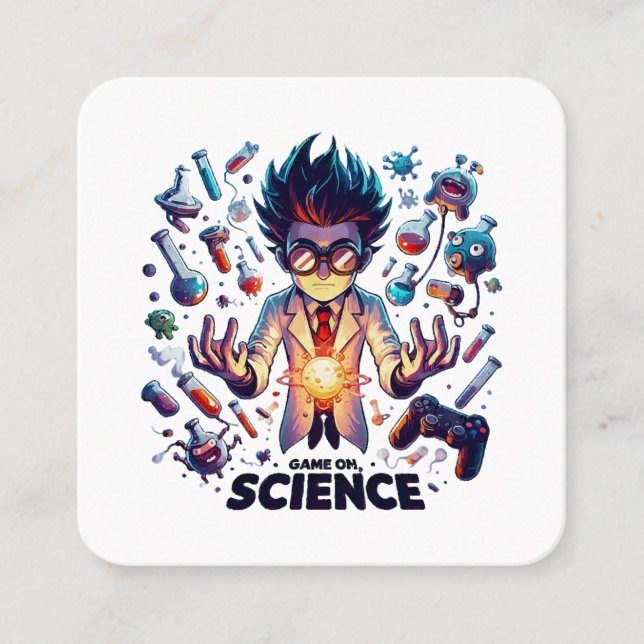 Carte De Visite Carré Concoction Chimique Jeu On, Thème Science (Devant)