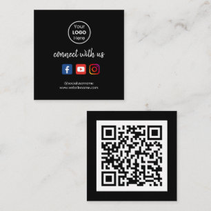 Carte De Visite Carré Connect with Média social QR Code noir