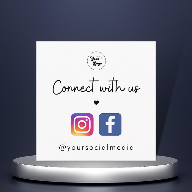Carte De Visite Carré Connectez-vous avec nous Heart Instagram Facebook  (Créateur téléchargé)