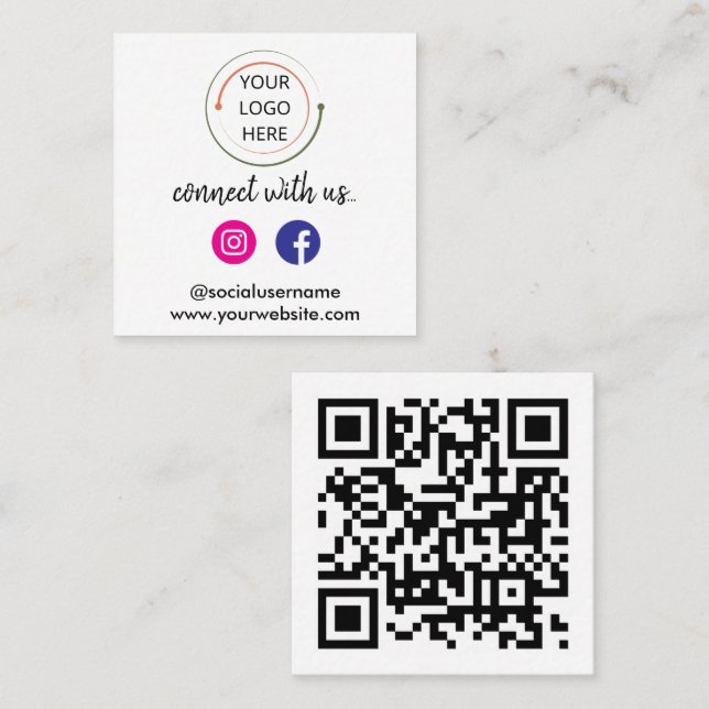 Carte De Visite Carré Connectez-vous avec nous | Médias sociaux QR Code  (Devant / Derrière)
