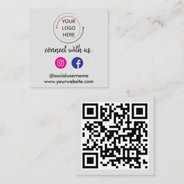 Carte De Visite Carré Connectez-vous avec nous | Médias sociaux QR Code  (Devant / Derrière)