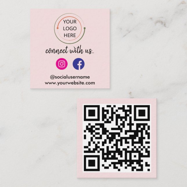 Carte De Visite Carré Connectez-vous avec nous | Médias sociaux QR Code  (Devant / Derrière)