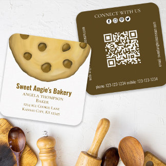 Carte De Visite Carré Connectez-vous avec nous | QR Code Simple Boulange