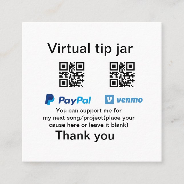 Carte De Visite Carré Conseil virtuel jar q r code argent don PayPal ven (Devant)