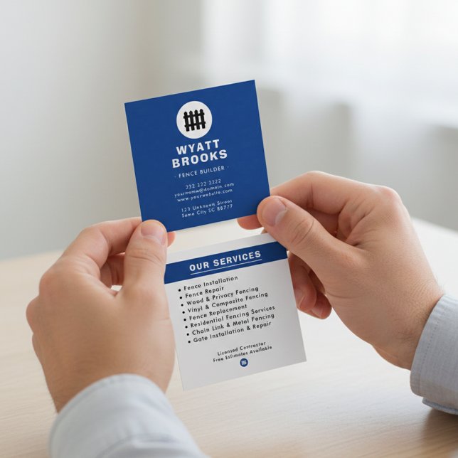 Carte De Visite Carré Constructeur de Clôtures Professionnel Bleu Nuit e (Créateur téléchargé)