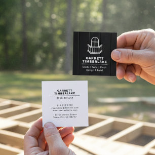 Carte De Visite Carré Constructeur de Deck Porche & Patio - Noir et Blan