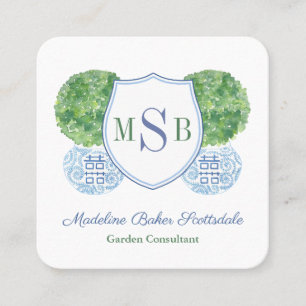 Carte De Visite Carré Consultant Élégant en Buis Bleu et Vert
