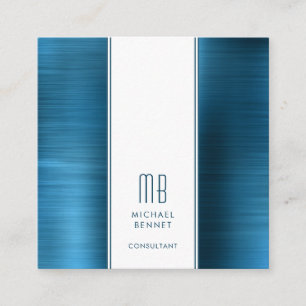 Carte De Visite Carré Consultant en feuille métallique bleue monogrammée