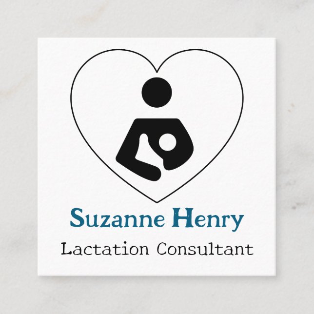 Carte De Visite Carré Consultant en lactation Infirmière Bébé Coeur bleu (Devant)