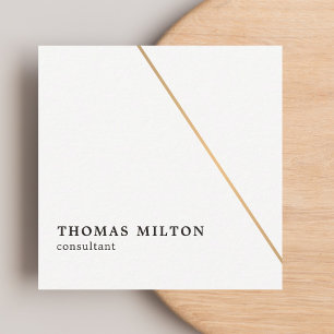 Carte De Visite Carré Consultant minimaliste White Faux Gold Line